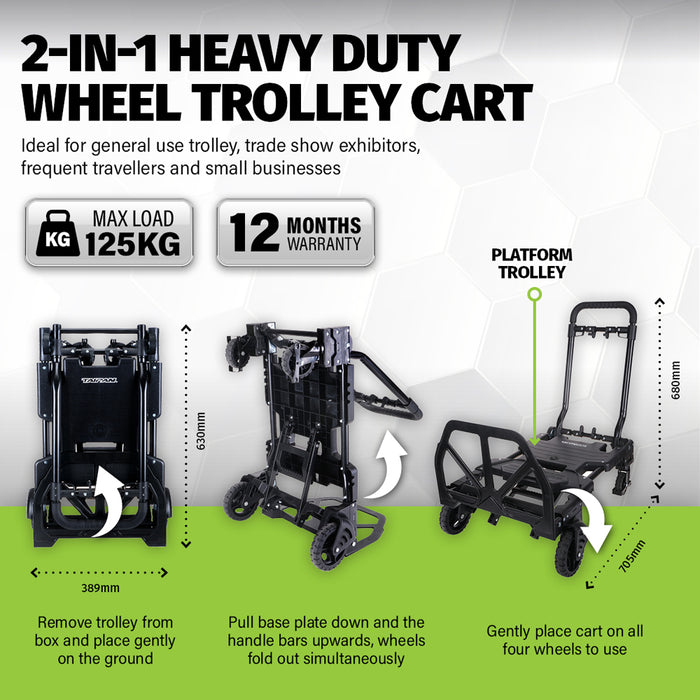 Taipan Cart Foldable Adjustable Trolley Aluminium 2-In-1 Design 65-125KG AU