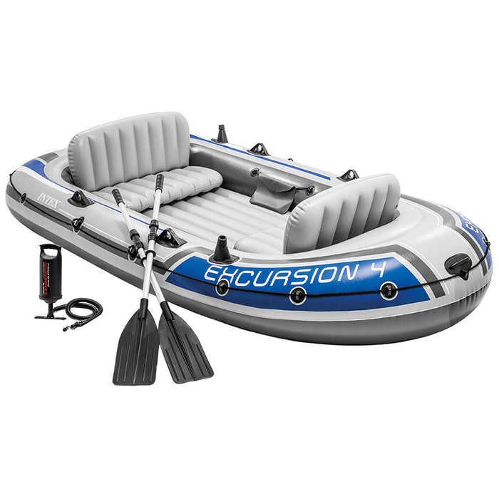 Intex Excursion 4 Person Inflatable Boat Kayak Set Raft River Lake 2Oars Pump