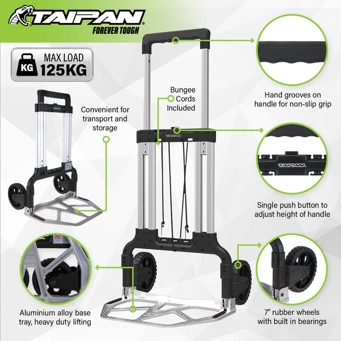 Taipan Cart Foldable Adjustable Trolley Aluminium 2-In-1 Design 65-125KG AU