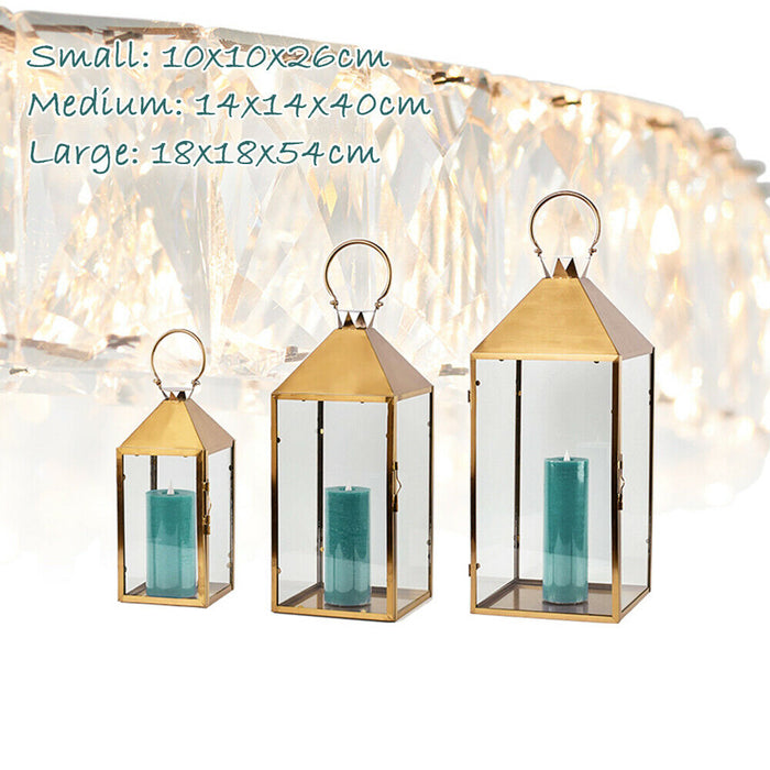 Stainless Steel Glass Lantern Candle Holder 3pcs Set Silver Copper Black