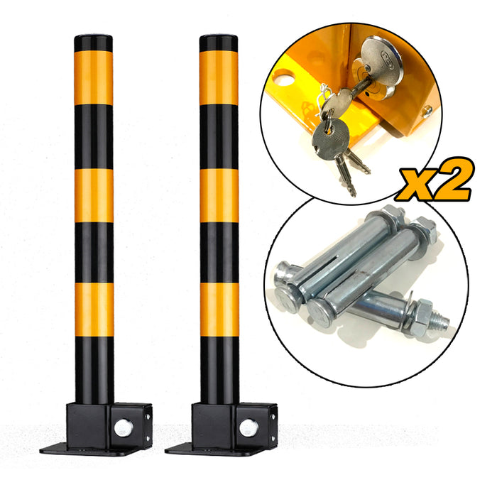 2X Black Fold Down Vehicle Security Car Parking Lock Safety Barrier Bollard Locker Barrier