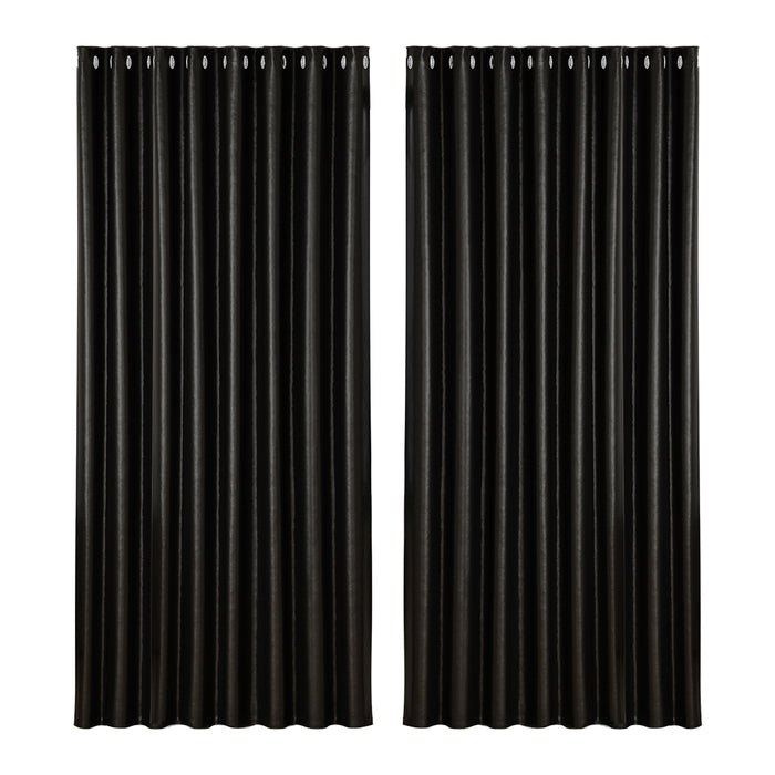 Artiss 2X Blockout Curtains Eyelet 300x230cm Black Shine