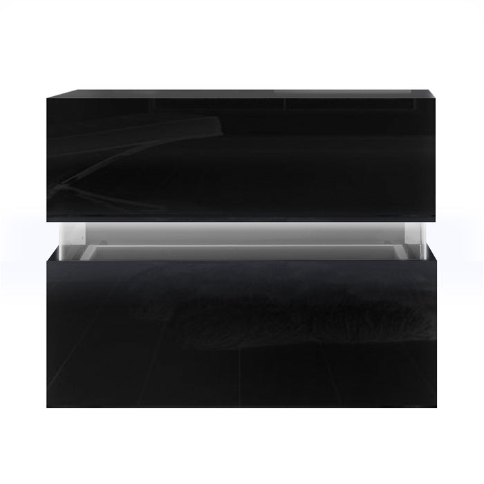 Artiss Bedside Table LED 2 Drawers - LUMI Black