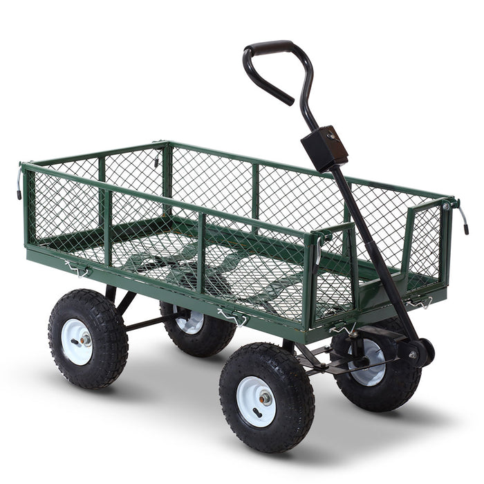 Gardeon Mesh Garden Cart Steel Removable Sides Trolley Wagon ATV Trailer - Green