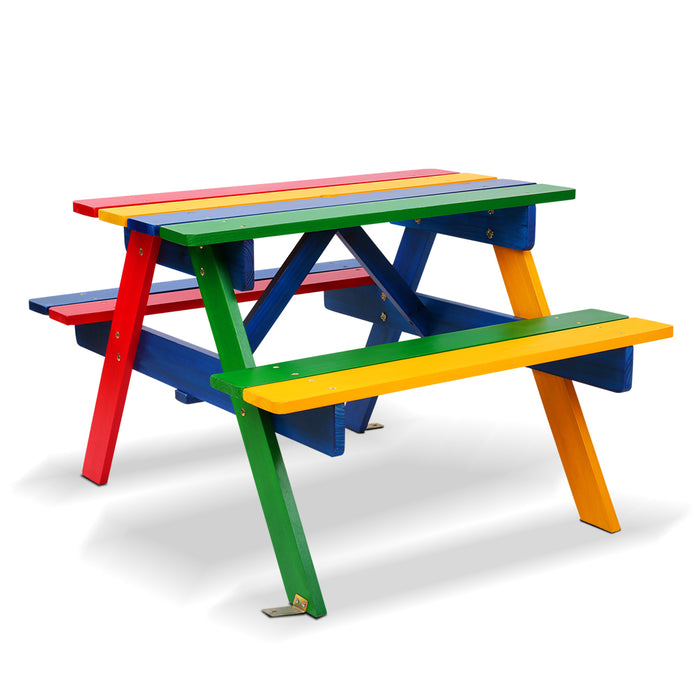 Keezi Kids Wooden Picnic Bench Set In/Outdoor Rainbow Colors