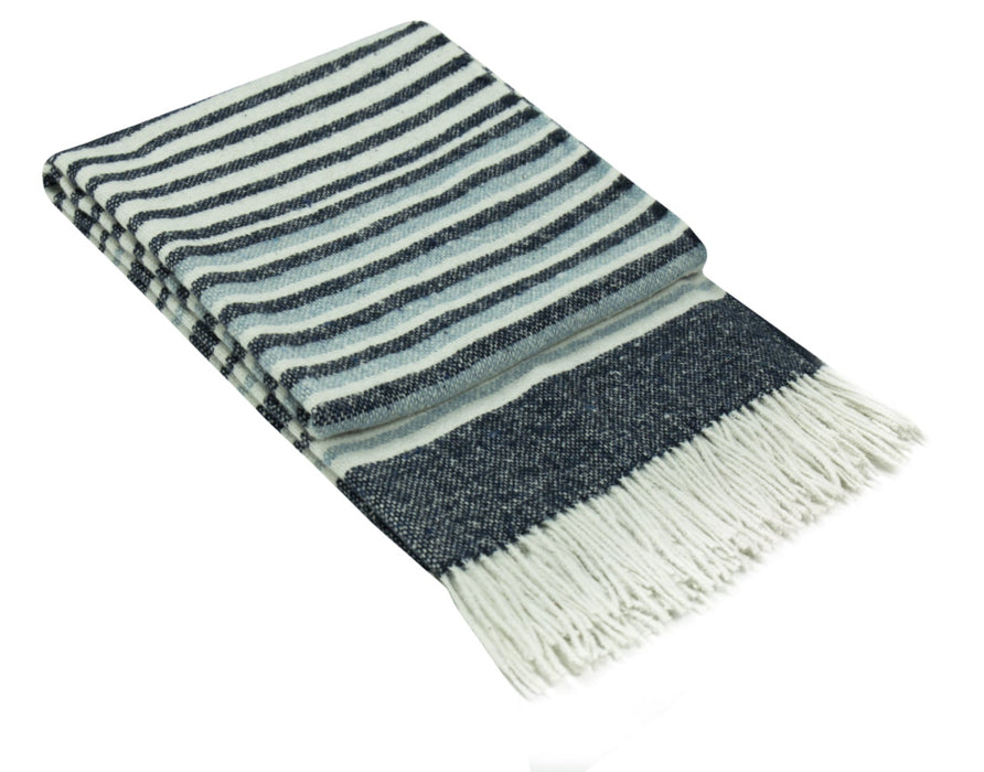 Richmond Throw - Reclaimed Wool Blend Blanket Skillfully Woven in Europe Skin-safe - Navy