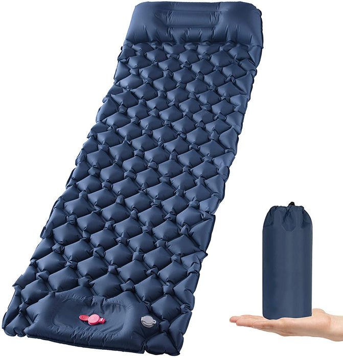 Ultralight Inflatable Camping Sleeping Pad With Pillow For Travelling And Hiking Blue 190x58cm