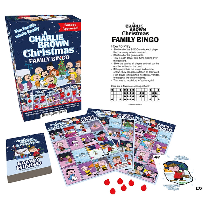 Charlie Brown Christmas Family Bingo Peanuts 2-18 player 8+ Years Family Fun Game Indoor Activities Holidays
