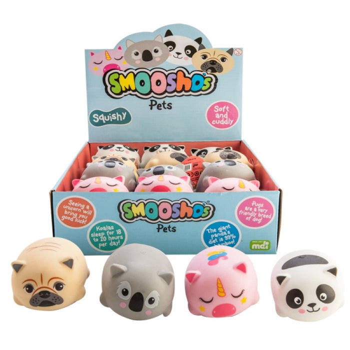 Smoosho's Pets 4 Cute Designs: Pug, Panda, Koala And Unicorn Novelty Squish Soft Fidget Hand Toy (SENT AT RANDOM)