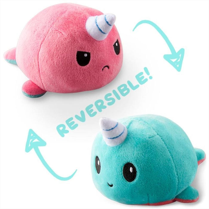 Reversible Plushie Plush Toy For Children Toddlers Babies Octopus Mood Plushie Plushy- Narwhal Light Blue/Light Pink