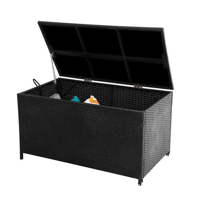 Outdoor PE Wicker Storage Box Garden 320L Shed Toy Tool Outdoor Bench Ottoman Wicker-Black
