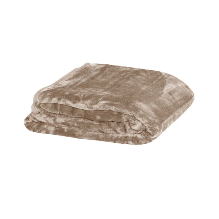 Soft Plain Faux Mink Blanket 400gsm Queen Latte 200x240cm Polyester Machine Washable