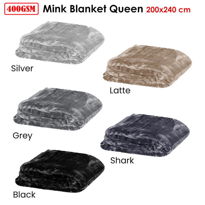 Soft Plain Faux Mink Blanket 400gsm Queen Latte 200x240cm Polyester Machine Washable