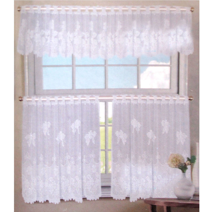 3 Pce Cafe Flora Lace Curtain Set Polyester Machine Washable