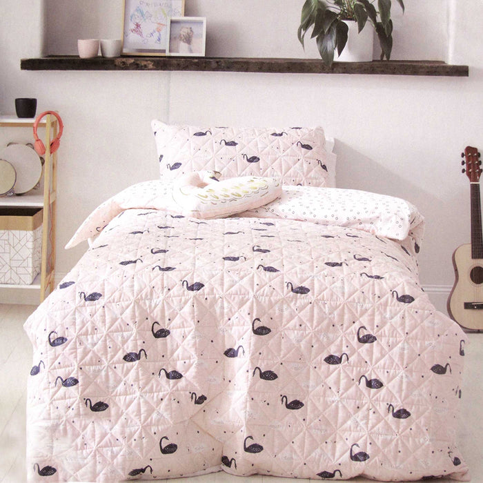 Swan Blush Quilt Cover Set Single 140 x 210 cm Machine Washable