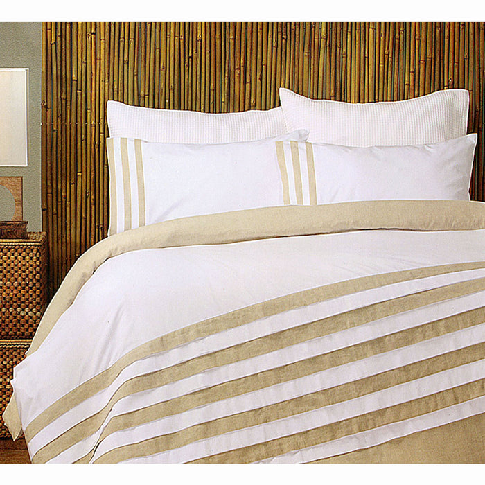Turin White Linen Quilt Cover Set QUEEN 210 x 210 cm Machine Washable