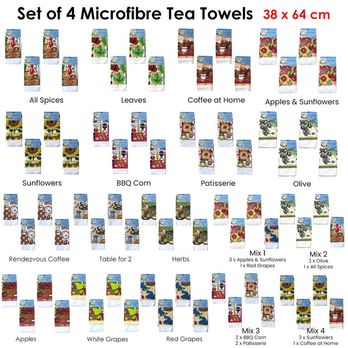 Set of 4 Microfibre Printed Tea Towels Coffee at Home
