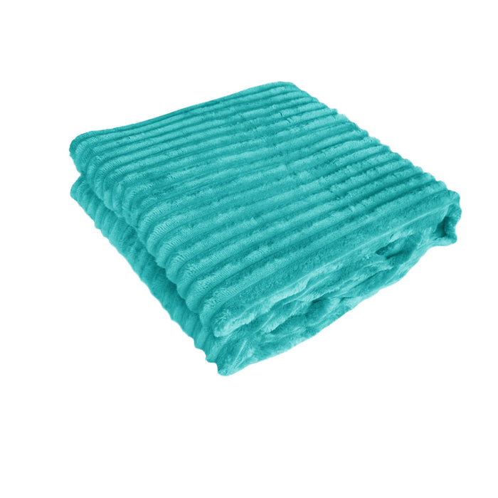 240GSM Corduroy Striped Throw Rug Emerald Green 120 x 150 cm Machine Washable