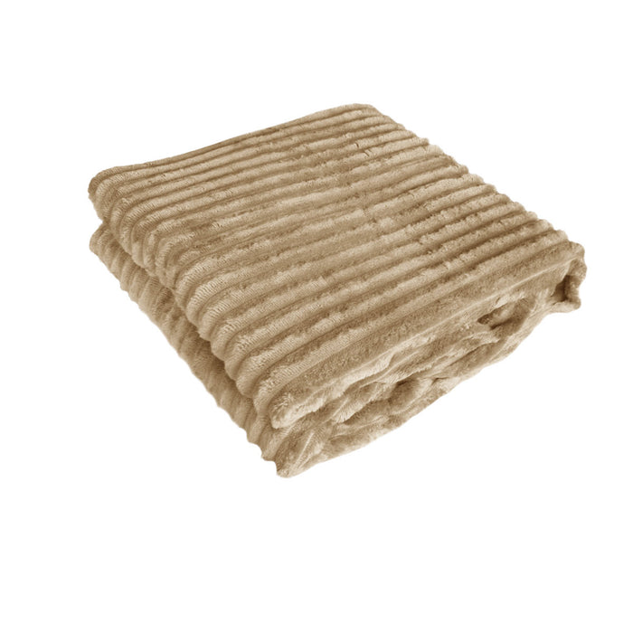 240GSM Corduroy Striped Throw Rug Latte 120 x 150 cm Machine Washable