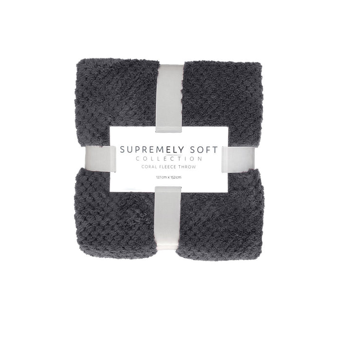 Soft Diamond Fleece Throw Rug Charcoal 127 x 152 cm Polyester Machine Washable