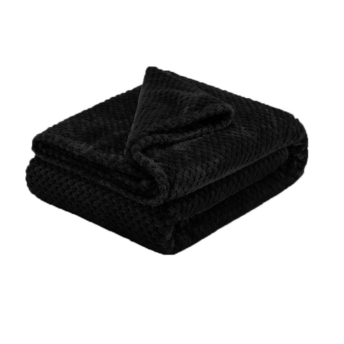 Soft Diamond Fleece Throw Rug/Blanket Black 150 x 200 cm 275GMS Polyester Machine Washable