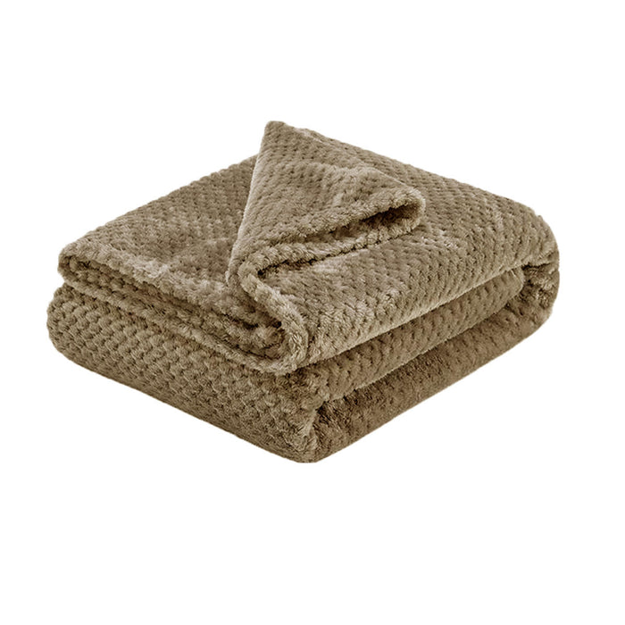 Soft Diamond Fleece Throw Rug/Blanket Latte 150 x 200 cm 275GMS Polyester Machine Washable