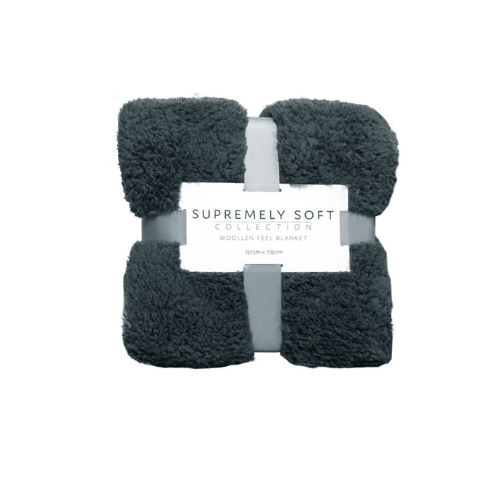 Soft Woollen Feel Throw Rug/Blanket Charcoal  127 x 178 cm 250GMS Polyester Machine Washable