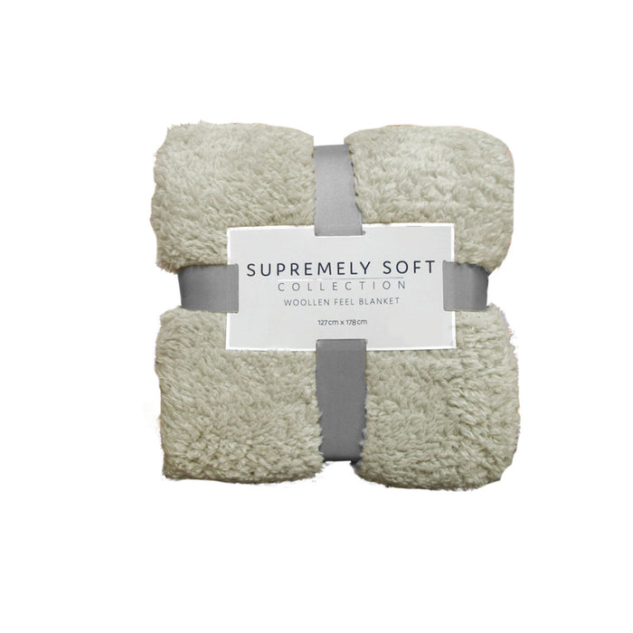 Soft Woollen Feel Throw Rug/Blanket Stone 127 x 178 cm 250GMS Polyester Machine Washable
