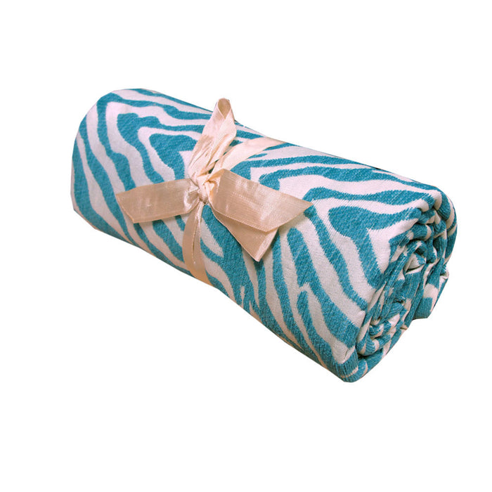 Zebra Chenille Textured Throw Rug Aqua 127 x 152 cm Polyester Textured Zebra Stripes Design