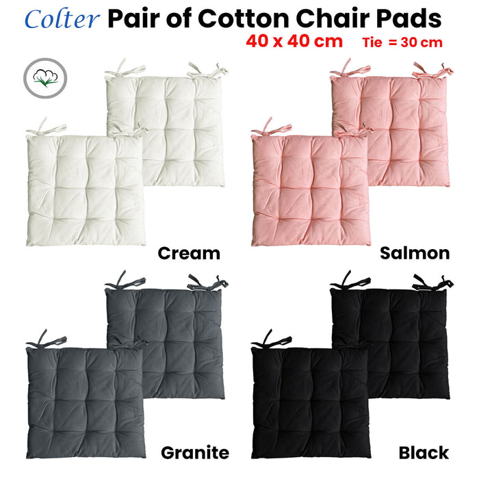 Set of 2 Colter Cotton Chair Pads Seat Cushion 40 x 40 cm 100% Cotton Granite