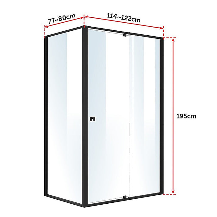 Semi Frameless Shower Screen (114~122)x 195cm & (77~80)x 195cm Side AS/NZS GlassHigh Quality
