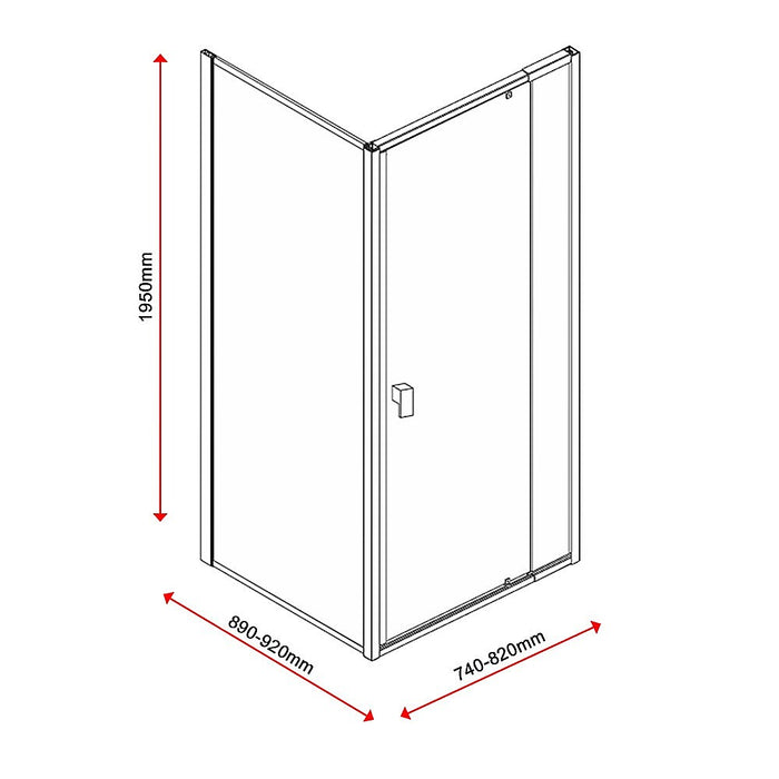 Semi Frameless Shower Screen (74~82)x 195cm & (89~92)x 195cm Side AS/NZS Glass