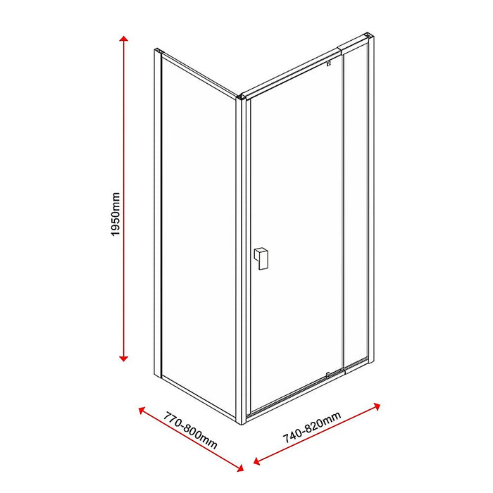 Semi Frameless Shower Screen (74~82)x 195cm & (77~80)x 195cm Side AS/NZS Glass