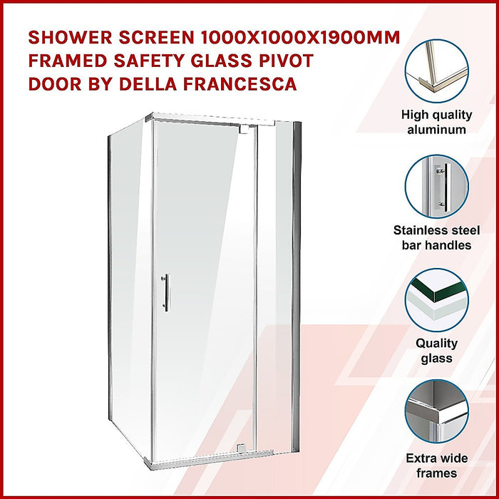 Shower Screen 1000x1000x1900mm Framed Safety Glass Pivot Door By Della FrancescaHigh Quality