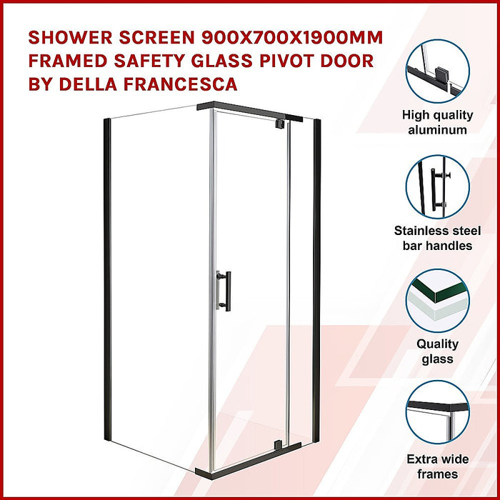 Shower Screen 900x700x1900mm Framed Safety Glass Pivot Door By Della FrancescaHigh Quality