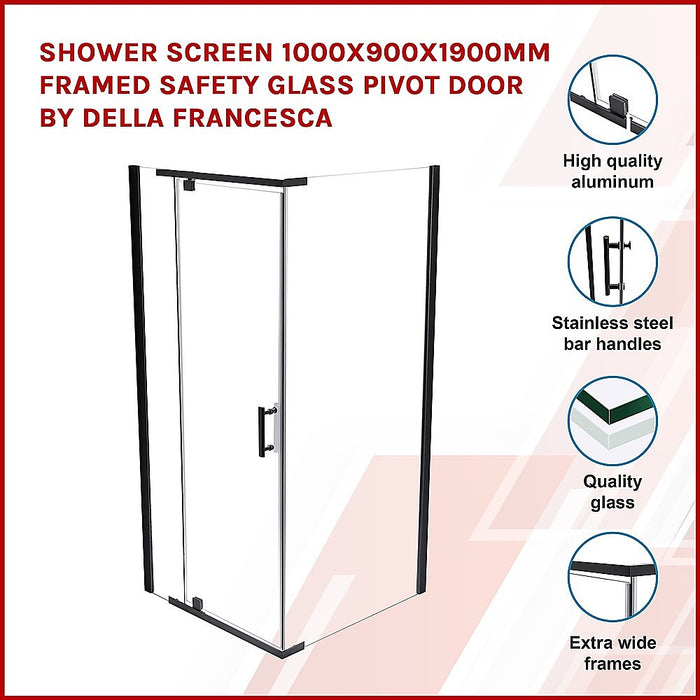 Shower Screen 1000x900x1900mm Framed Safety Glass Pivot Door By Della FrancescaHigh Quality