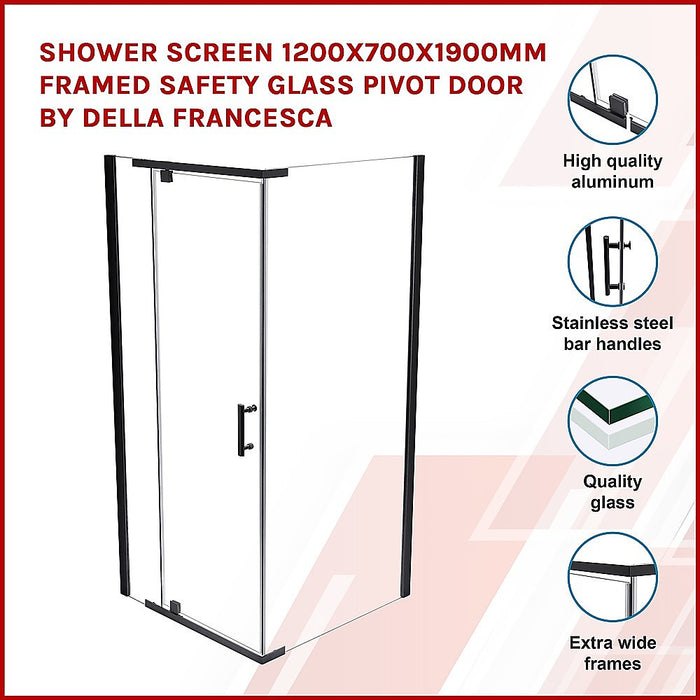 Shower Screen 1200x700x1900mm Framed Safety Glass Pivot Door By Della FrancescaHigh Quality
