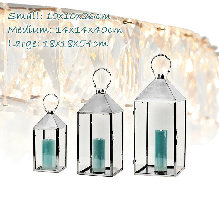 Stainless Steel Glass Lantern Candle Holder 3pcs Set Silver Copper Black