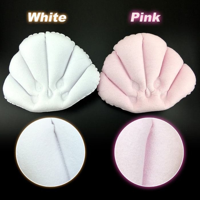 Shell Shape Bath Pillow Terrycloth & Vinyl Covering Soft Inflatable White / Pink