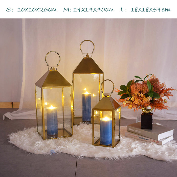 Stainless Steel Glass Lantern Candle Holder 3pcs Set Silver Copper Black