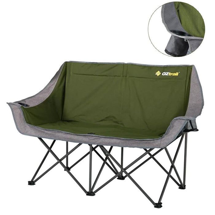 Oztrail Cosmos Folding Double Chair 2 Seater Portabl Outdoor Sofa Moon Chair Arms Picnic Camping