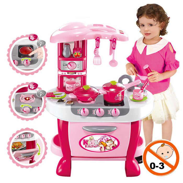 31 Pcs Set Pink Cooking Pretend Role Play Childrens Touch Induction Kitchen Toys Kids Chef