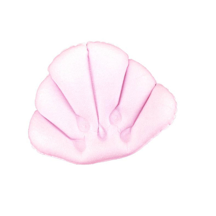 Shell Shape Bath Pillow Terrycloth & Vinyl Covering Soft Inflatable White / Pink