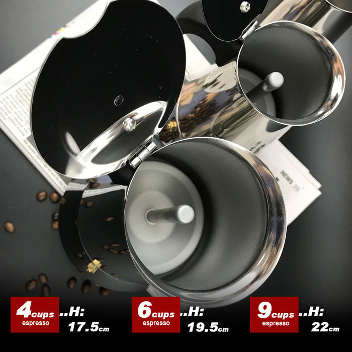 Stainless Steel Stove Top Espresso Italian Coffee Maker Percolator Moka Pot 4Cups /6Cups / 9Cups