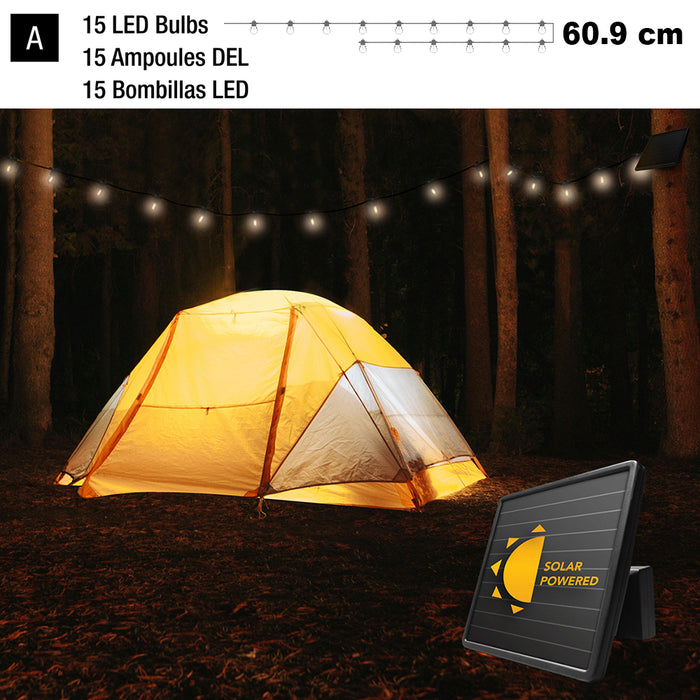 Sunforce 10m Electric Solar LED String 15 Lights 60.9cm Bulb Spacing Outdoor Weather Resistant Sundorce