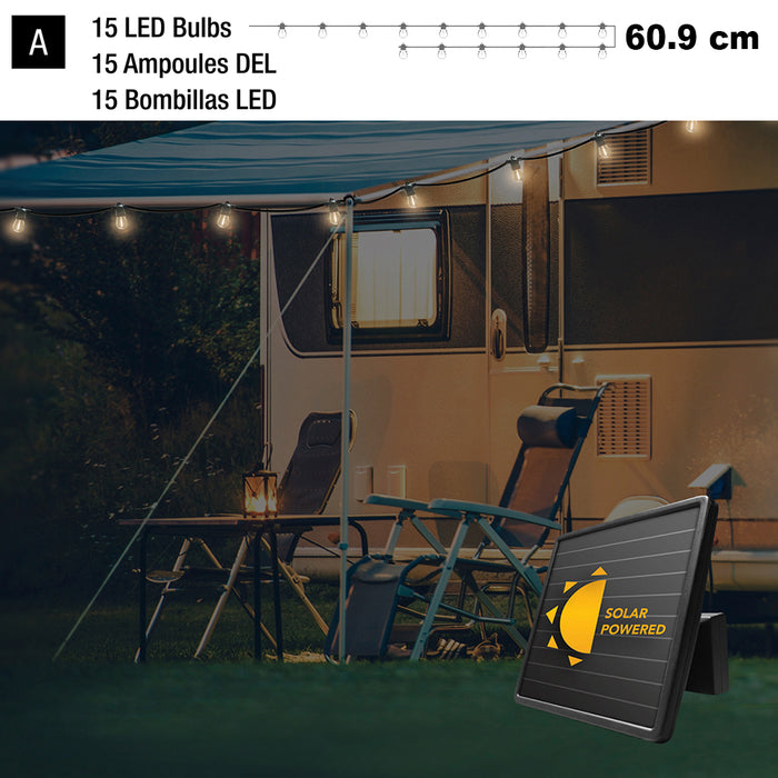 Sunforce 10m Electric Solar LED String 15 Lights 60.9cm Bulb Spacing Outdoor Weather Resistant Sundorce