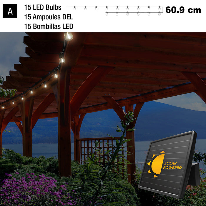 Sunforce 10m Electric Solar LED String 15 Lights 60.9cm Bulb Spacing Outdoor Weather Resistant Sundorce