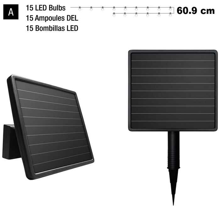 Sunforce 10m Electric Solar LED String 15 Lights 60.9cm Bulb Spacing Outdoor Weather Resistant Sundorce