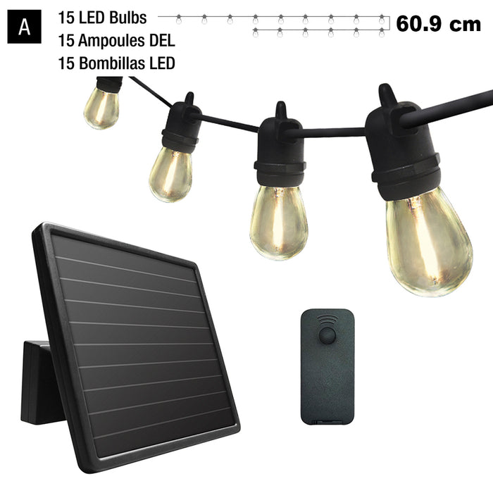 Sunforce 10m Electric Solar LED String 15 Lights 60.9cm Bulb Spacing Outdoor Weather Resistant Sundorce