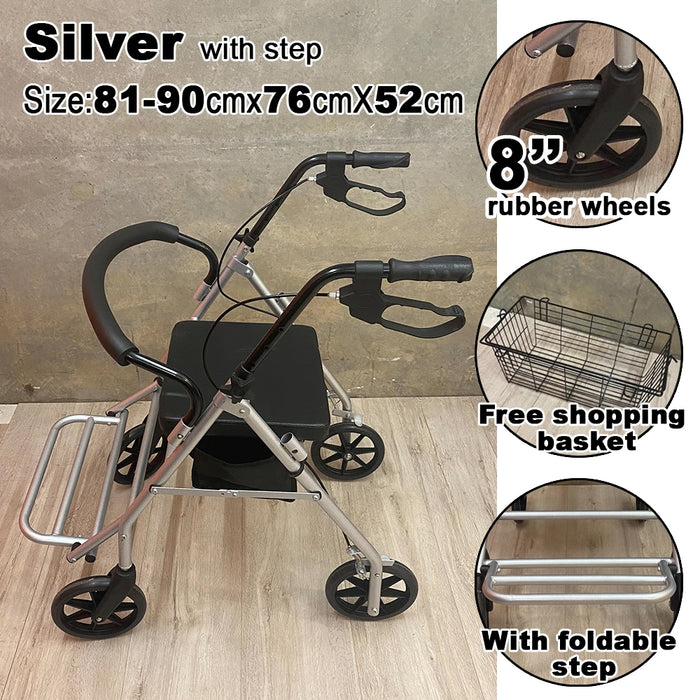 Foldable Rollator Walking Frame Outdoor Indoor Mobility Walker Aids Heavy Duty Days Rollator 200kg 8" Wheel
